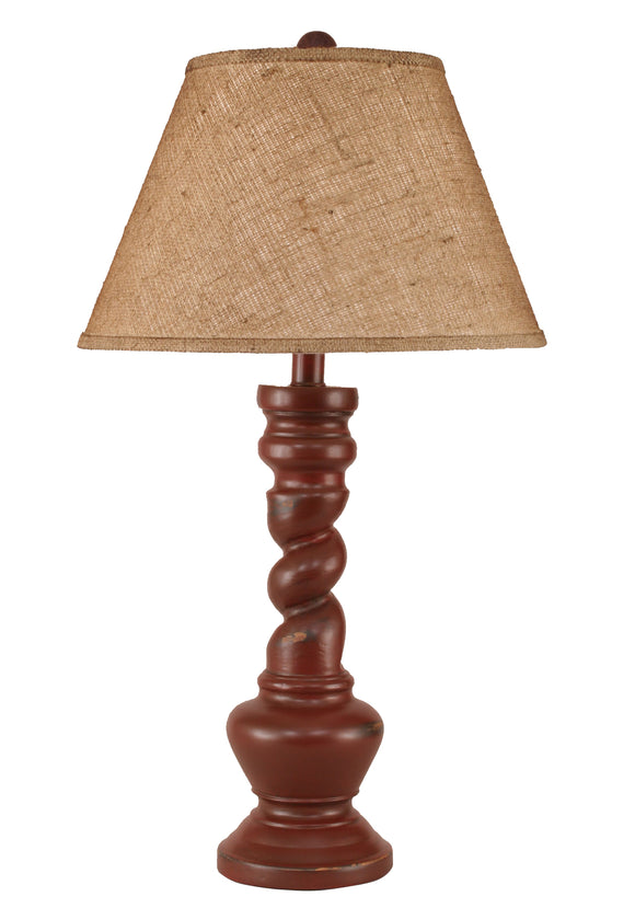 Distressed Red Country Twist Table Lamp w/ Real Pine Cone Accent
