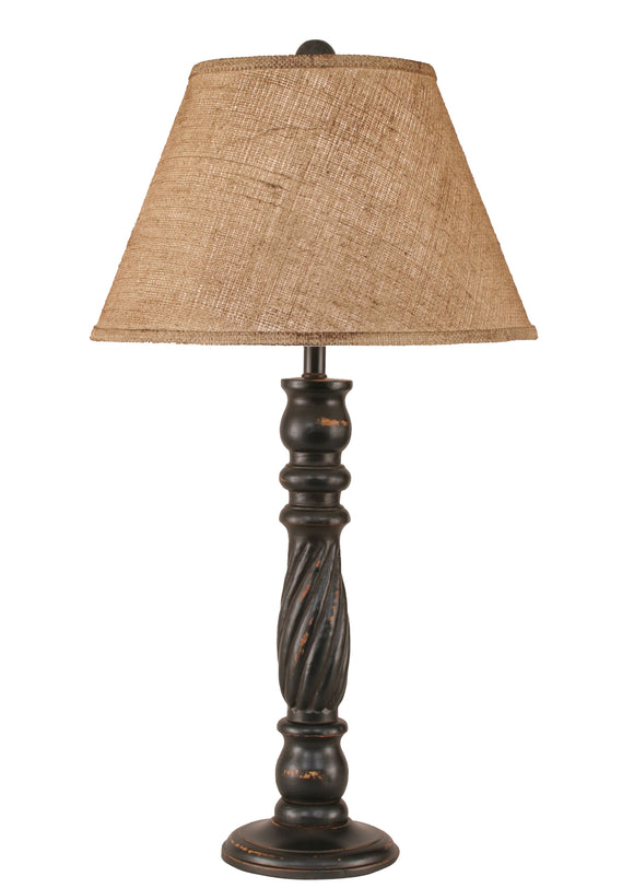 Distressed Black Swirl Table Lamp w/ Real Pine Cone Accent