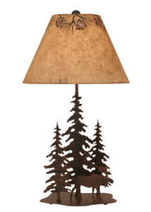 Rust Streaked 3 Tree and Moose Table Lamp