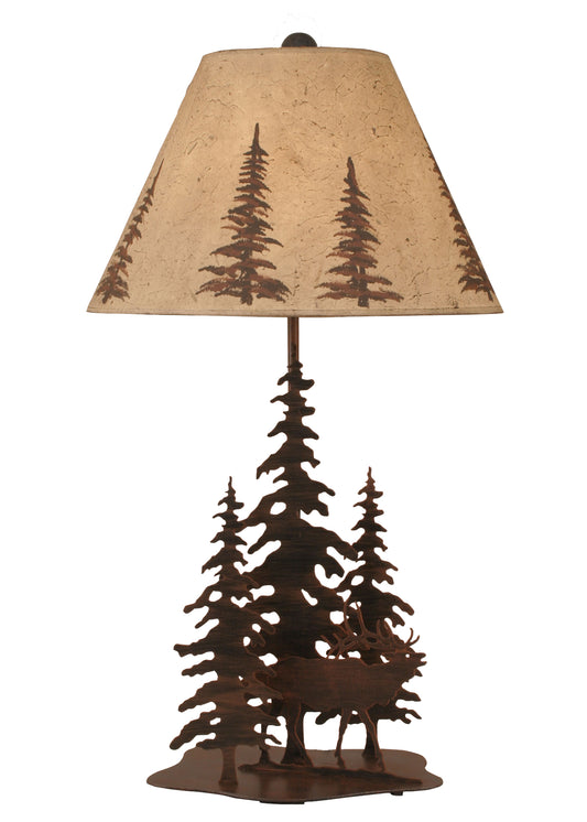 Rust Streaked 3 Tree and Elk Table Lamp