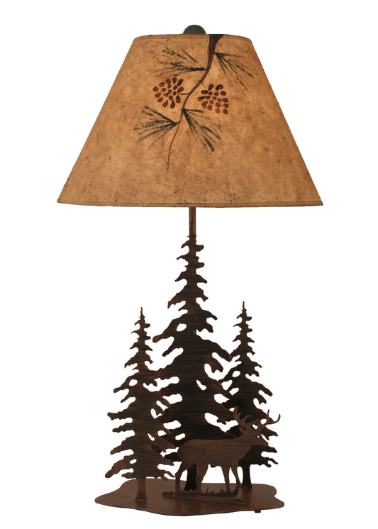 Rust Streaked 3 Tree and Deer Table Lamp