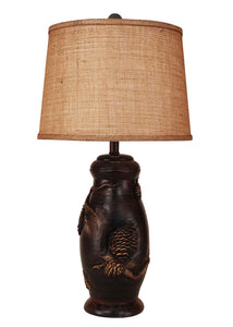 Burnt Sienna Pine Cone Table Lamp- Burlap Shade