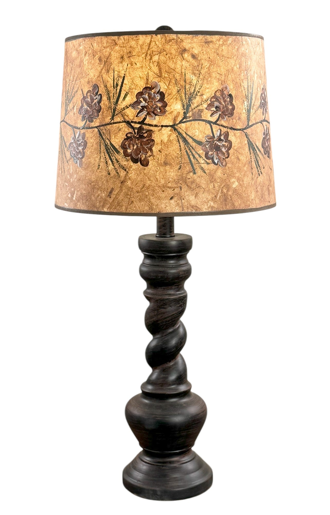 BURNT SIENNA "B" POT WITH A TWIST AND PINE CONE GARLAND SHADE