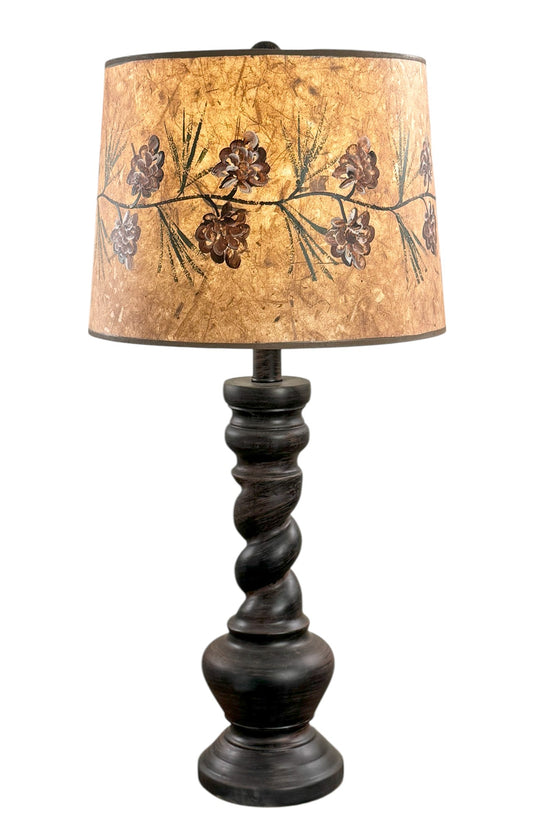 BURNT SIENNA "B" POT WITH A TWIST AND PINE CONE GARLAND SHADE