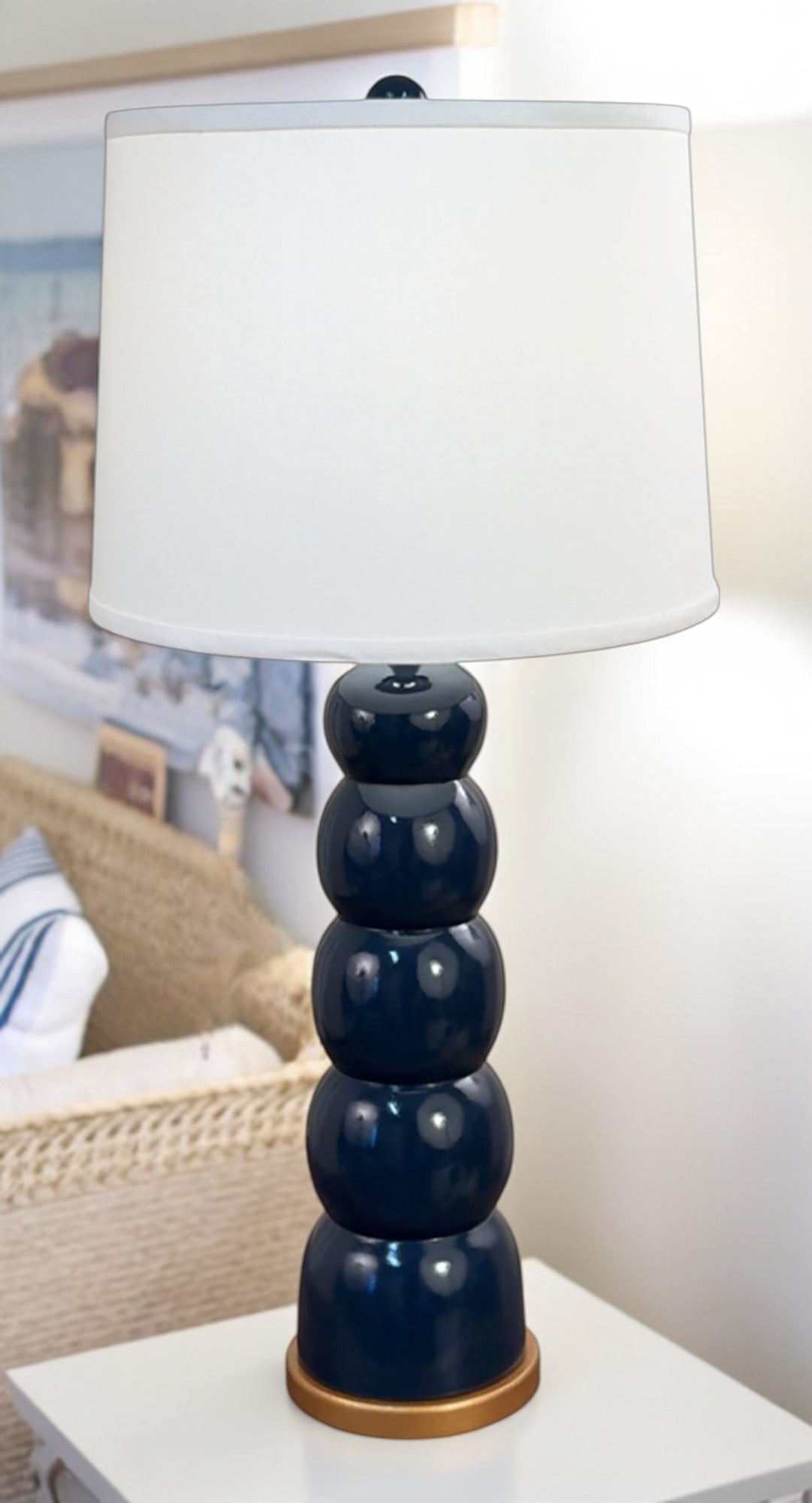 High Gloss Navy 5 Ball Table Lamp w/ Gold Base