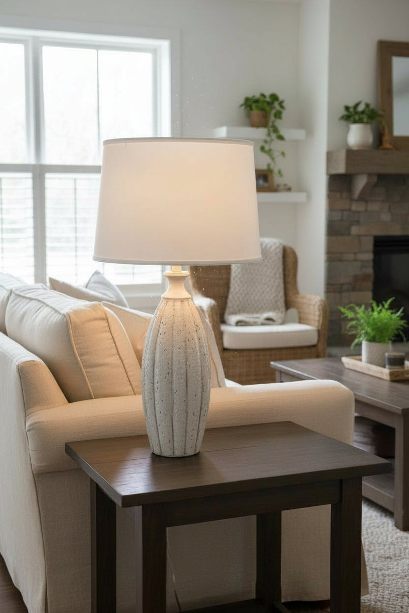 Nude/Charcoal Glaze Fluted Table Lamp