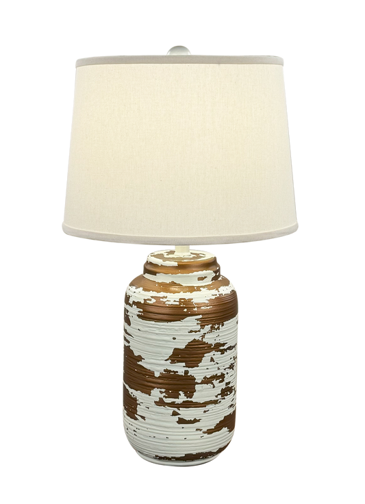 Heavy Aged Nude/Gold Small Ribbed Ginger Jar Table Lamp