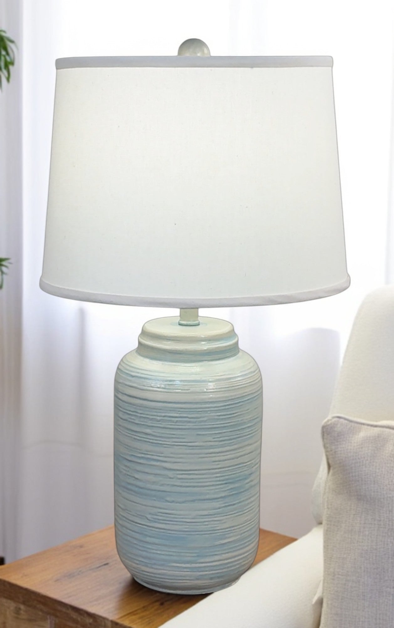 Cottage/Seaside Villa Glaze Small Ribbed Ginger Jar Table Lamp