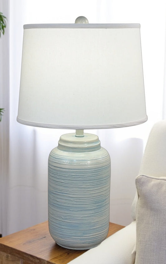 Cottage/Seaside Villa Glaze Small Ribbed Ginger Jar Table Lamp