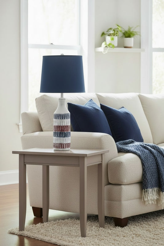 Americana Stripe Pot with Oval Indentions and Navy Shade