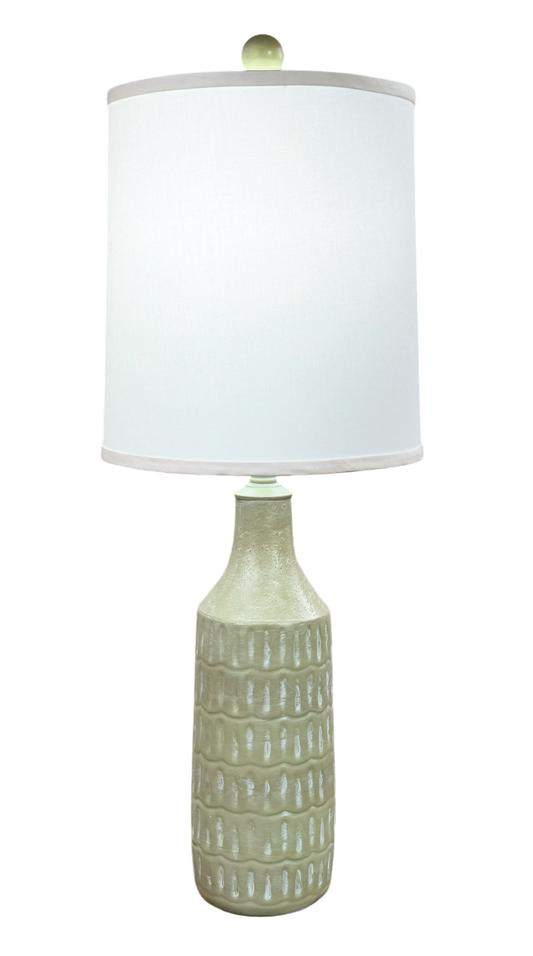 White Washed Seagrass Round Pot w/ Oval Indentions Table Lamp