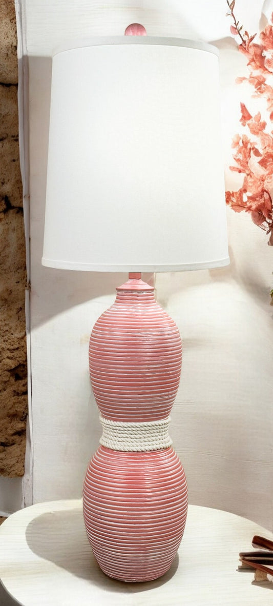 Coral Ribbed Bodice Pot w/ White Rope Accent