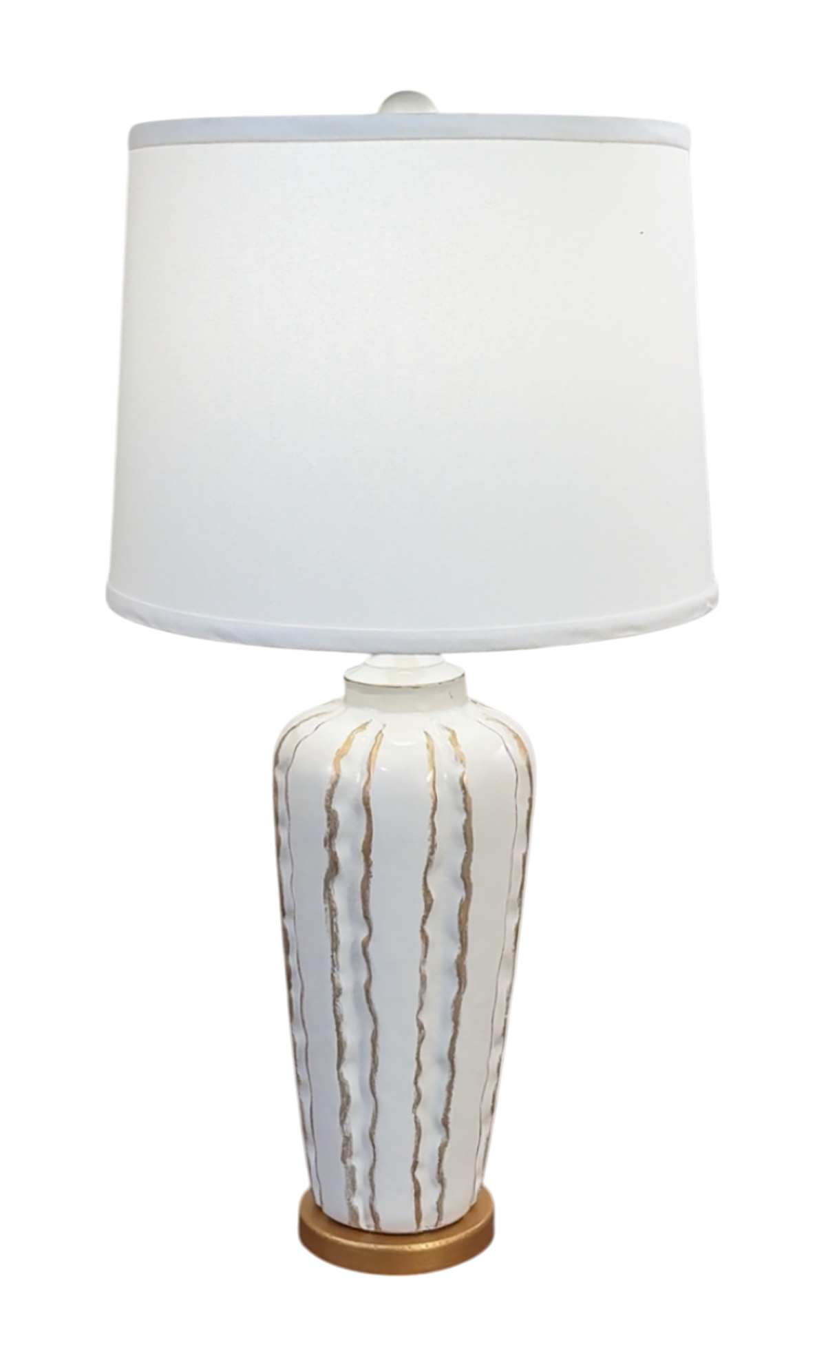 High Gloss Nude Indented Vase Table Lamp with Gold Accent and Base