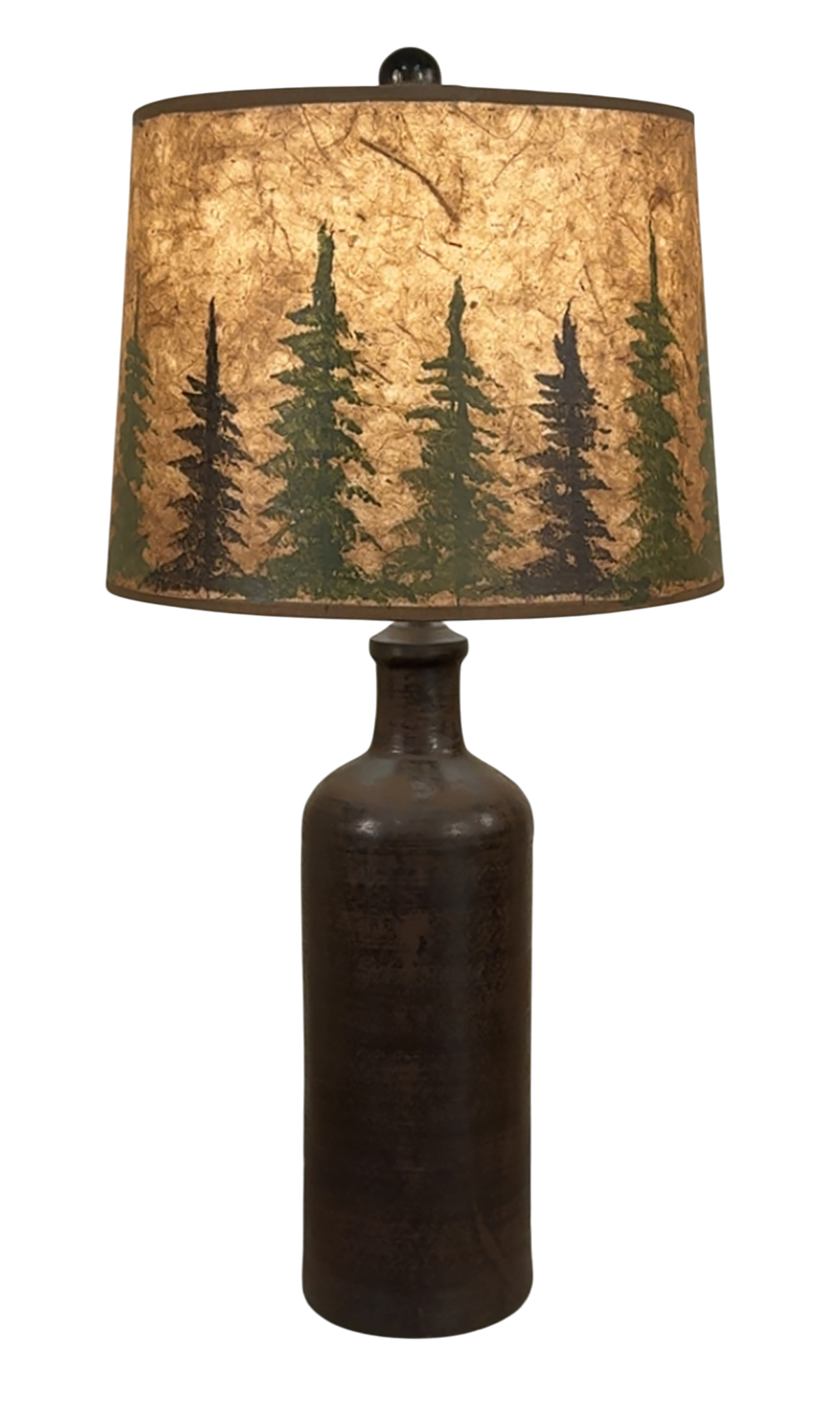 Dark Brown Streak Tall Jug Table Lamp with Tree Grove Shade