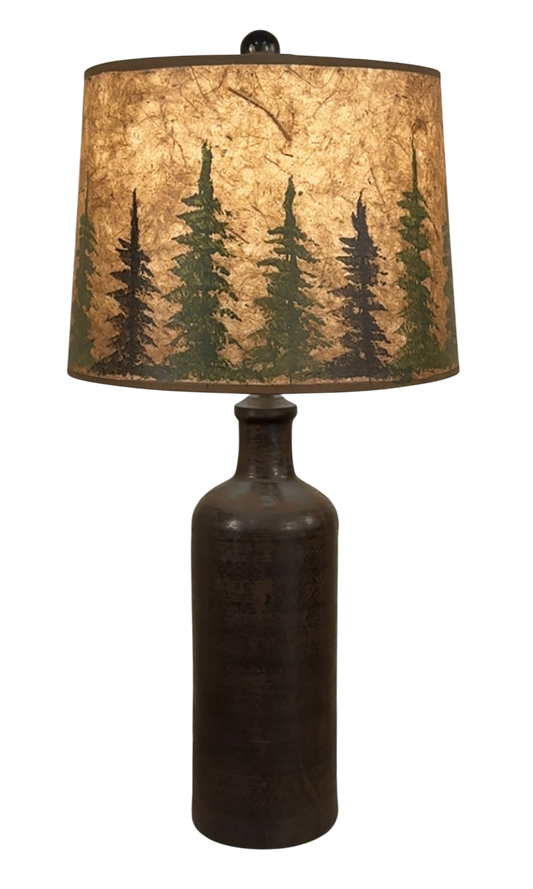 Dark Brown Streak Tall Jug Table Lamp with Tree Grove Shade