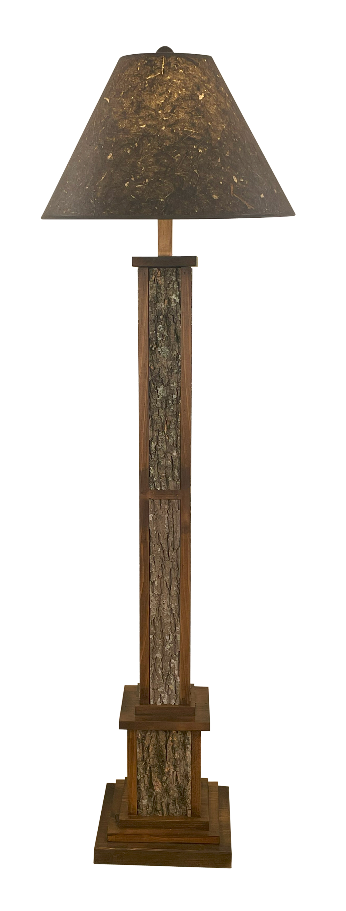Dark Stain  Poplar Bark with Wood Accent Floor Lamp