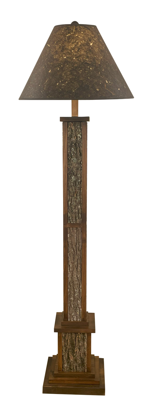 Dark Stain  Poplar Bark with Wood Accent Floor Lamp