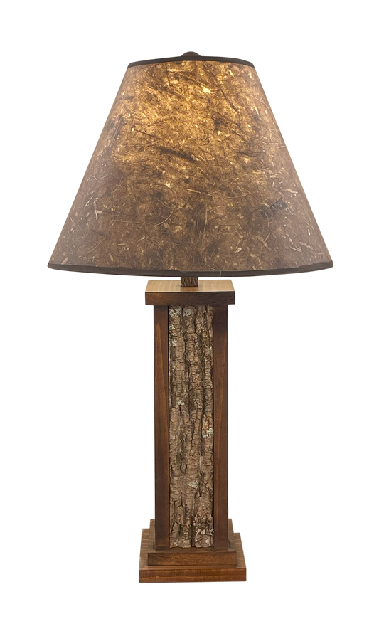 Dark Stain Poplar Bark with Wood Accent Table Lamp