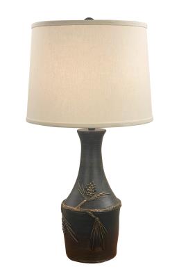 Burnt Sienna/Gold Vase Table Lamp with Pine Cone Accent