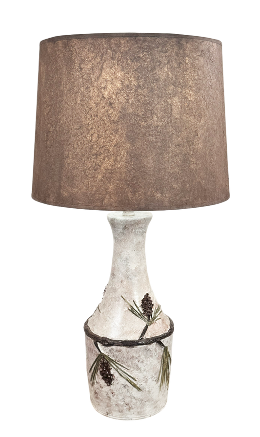 Winter Vase Table Lamp with Pine Cone Accent