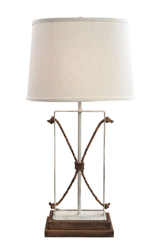 Iron/Rope Table Lamp w/ Rough Sawn Base