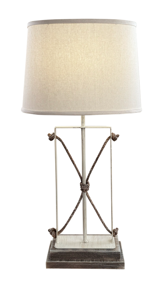 Iron/Rope Table Lamp w/ Weathered Grey Rough Sawn Base