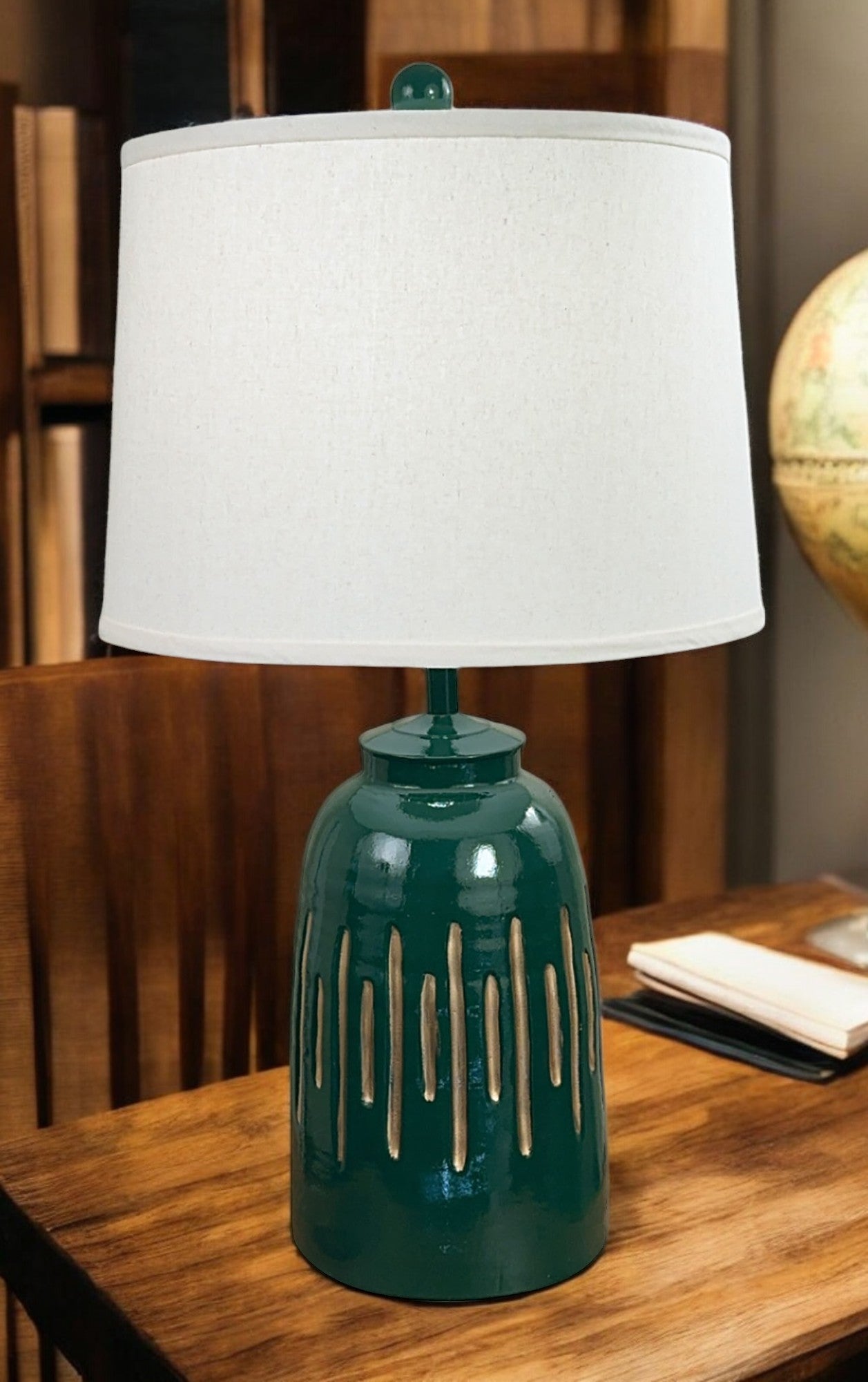 High Gloss Emerald w/ Gold  Large Pot with Lines