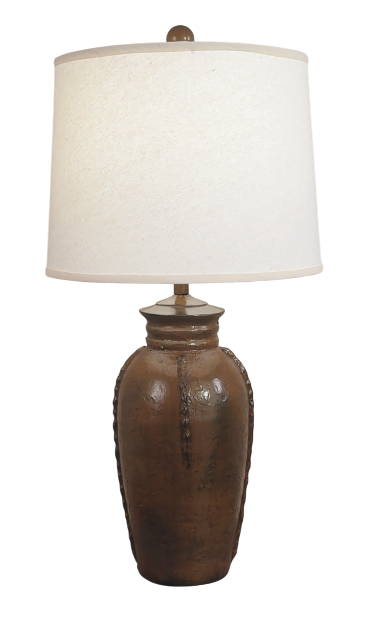 Distressed Camel Ginger Jar with Ribbed Neck and Spine Accent Table Lamp