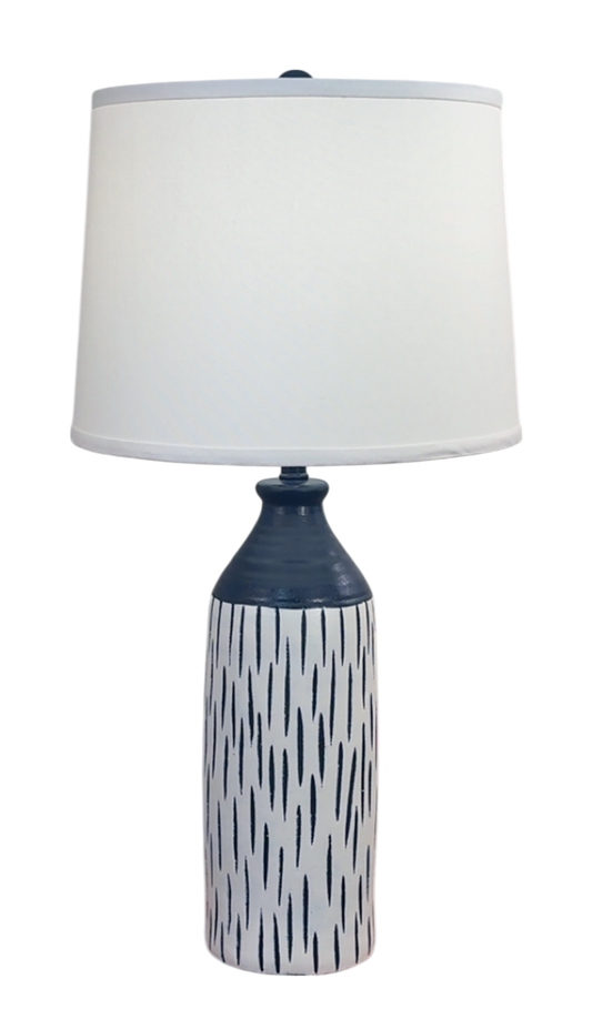 Navy/Ivory Tall Textured Vase with Small Indented Lines