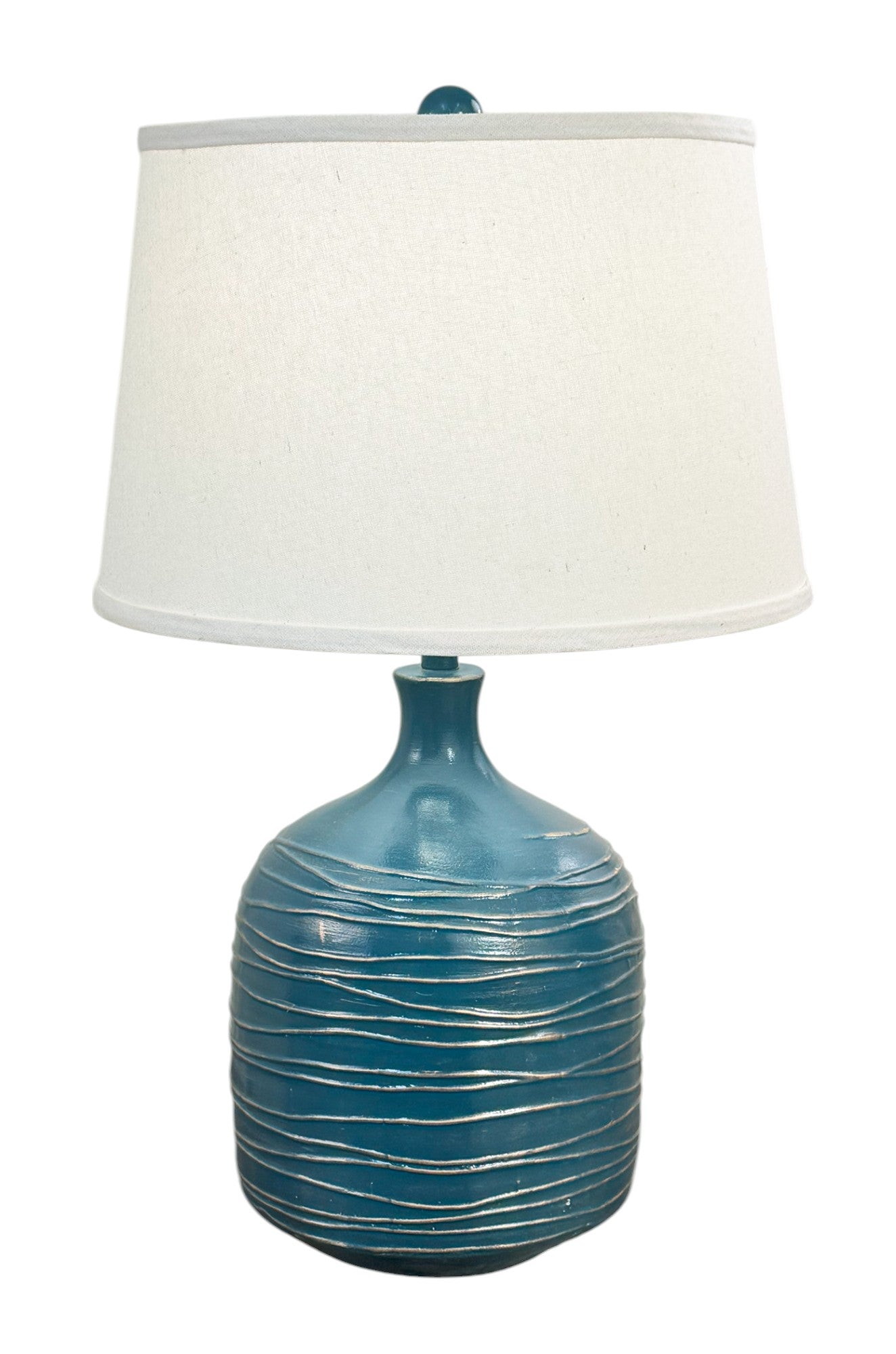Sea/Gold Wide Table Lamp with Horizontal Lines