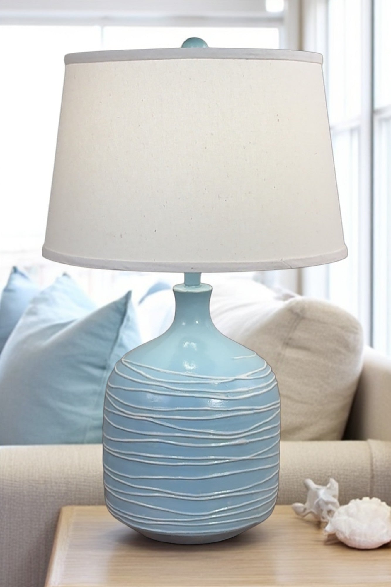 Seaside Villa/Ivory Wide Table Lamp with Horizontal Lines