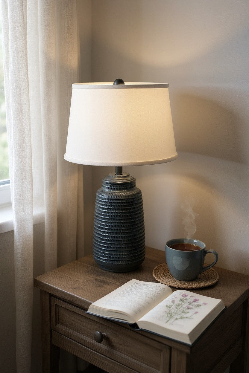 Distressed Charcoal Pattern Vase Table Lamp