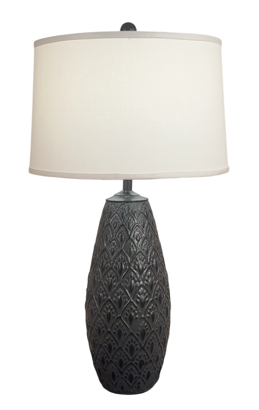 Distressed Charcoal Large Fleur De Lis Vase Table Lamp
