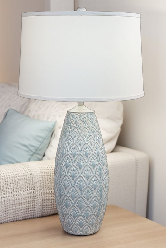 Weathered Nude/Seaside Villa Large Fleur De Lis Vase Table Lamp