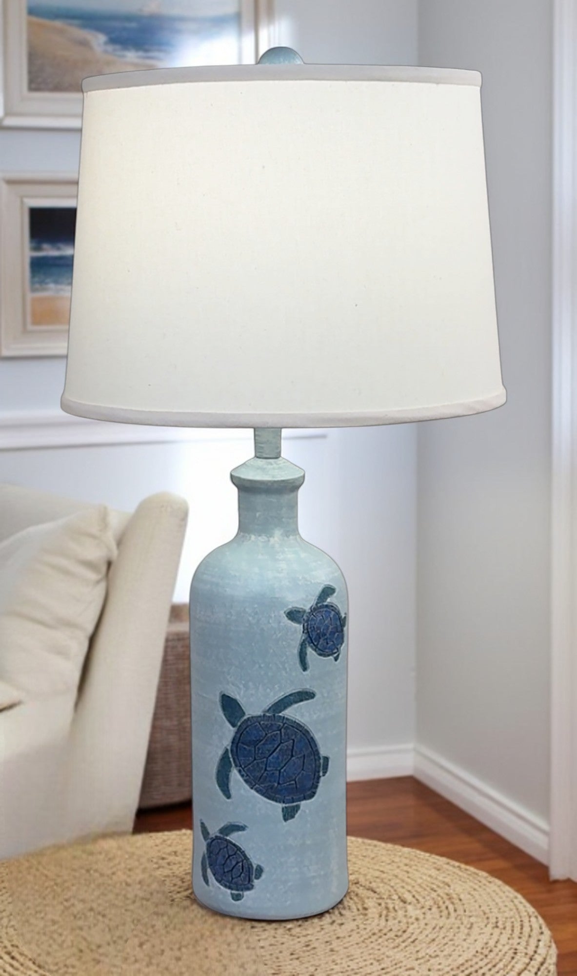 Weathered Seaside Villa Etched Turtle Table Lamp