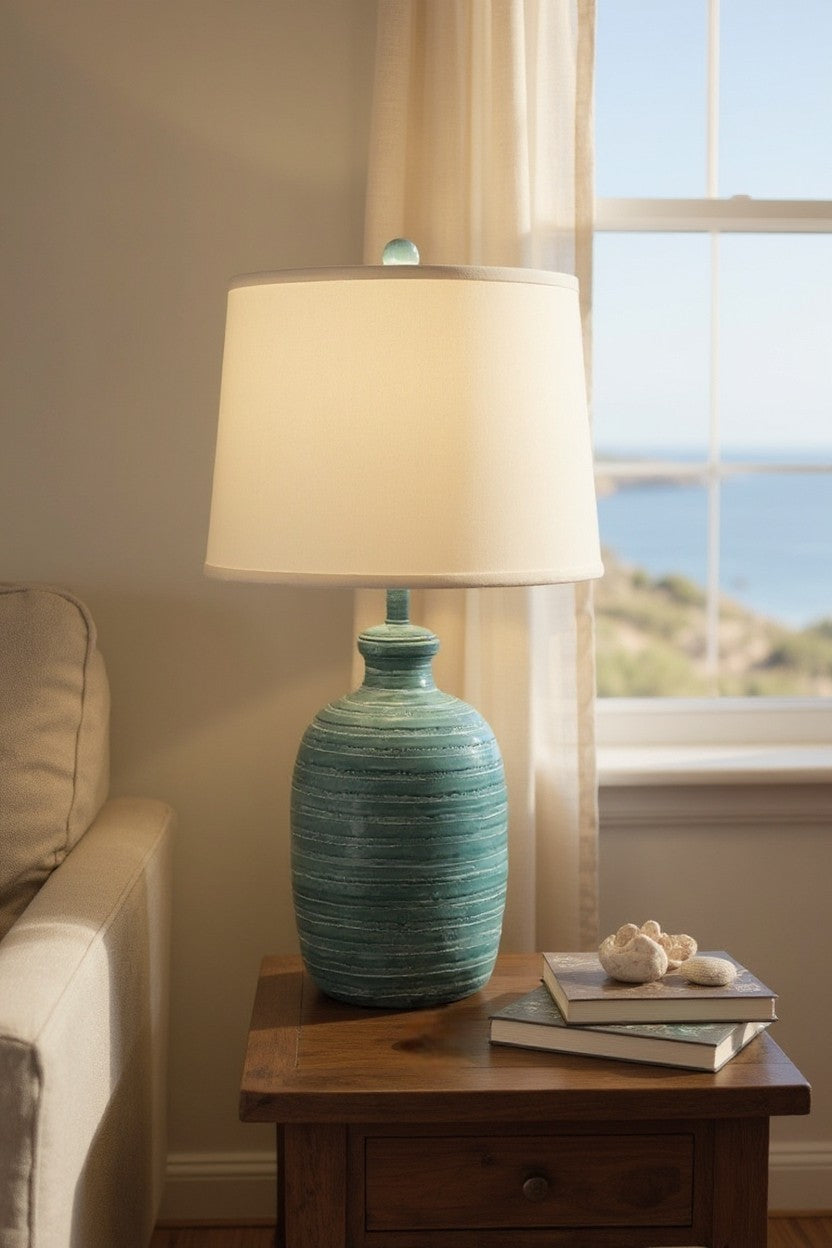 White Washed Leaf Bee Hive Table Lamp