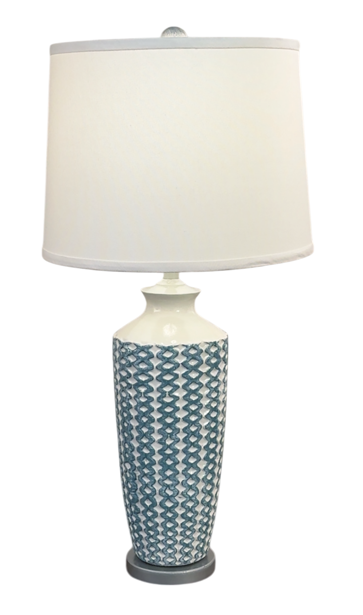 Ivory/Slate Tall Basket Weave Vase Table Lamp