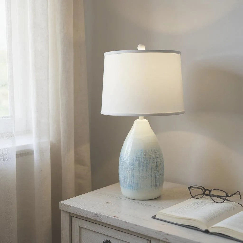 NUDE/ATLANTIC GREY TEXTURED TEAR DROP TABLE LAMP