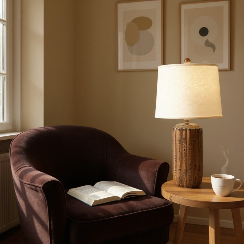 Distressed Camel Column Table Lamp