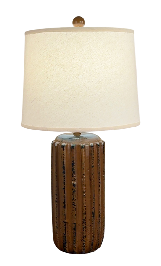 Distressed Camel Column Table Lamp