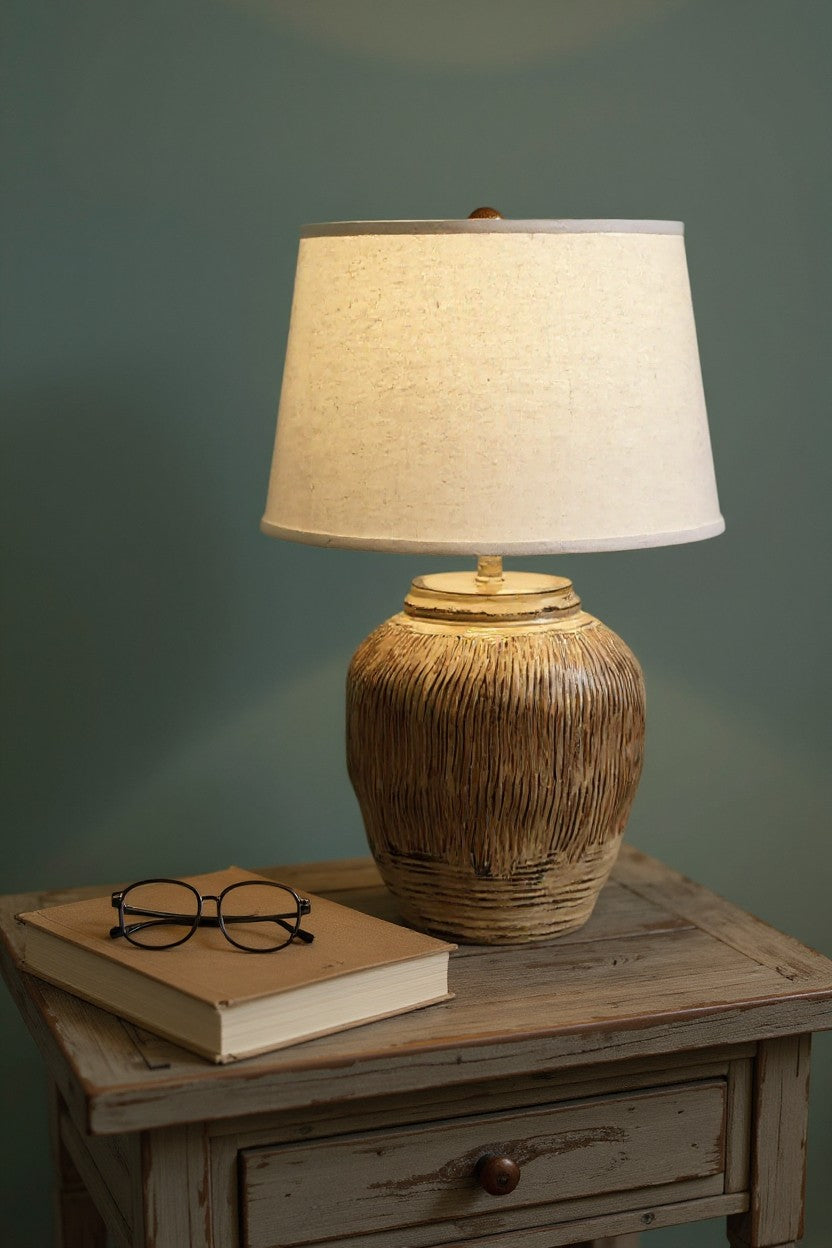 Rustic Short Round Wavy Vase Table Lamp