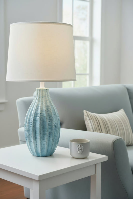 Nude/Sea Fluted Tear Drop Table Lamp