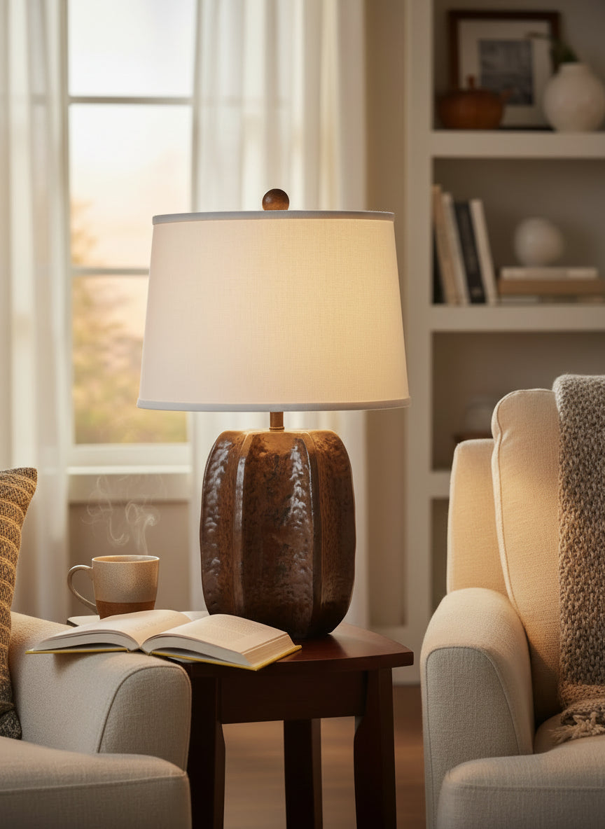 Distressed Camel Textured Sculpture Table Lamp - Coast Lamp Shop