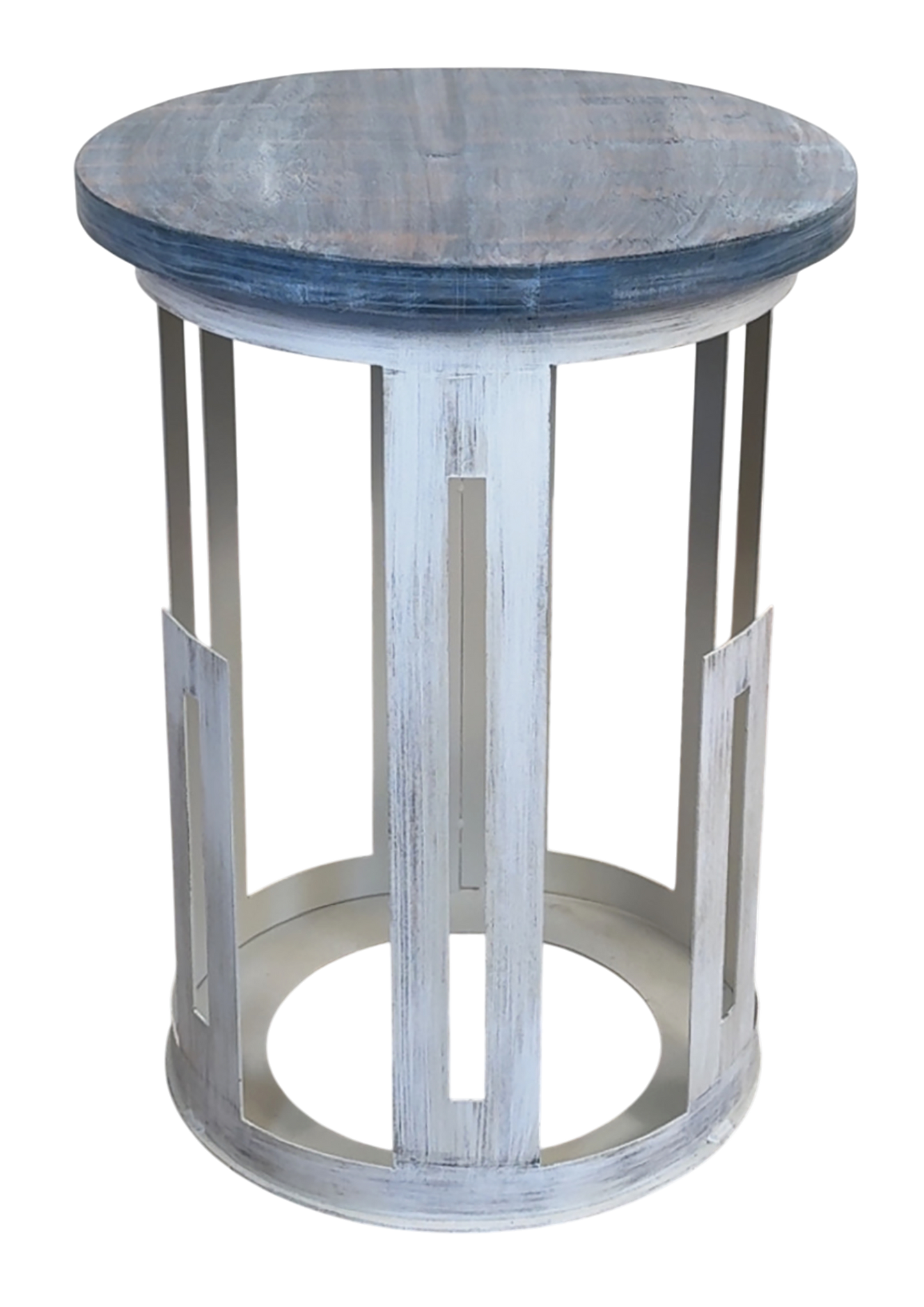 Cottage/White Washed Navy Mission Style Cylinder End Table