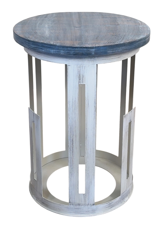 Cottage/White Washed Navy Mission Style Cylinder End Table