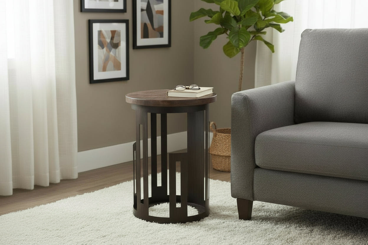 Black/Rough Stain Mission Style Cylinder End Table