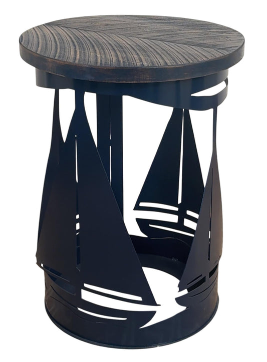 Navy/Rough Stain Cylinder Sailboat End Table