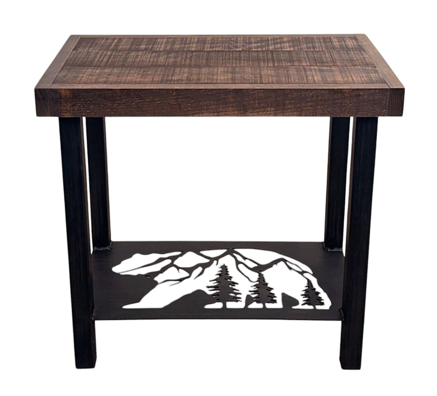 Kodiak/Rough Stain Bear with Trees/Mountains Iron End Table
