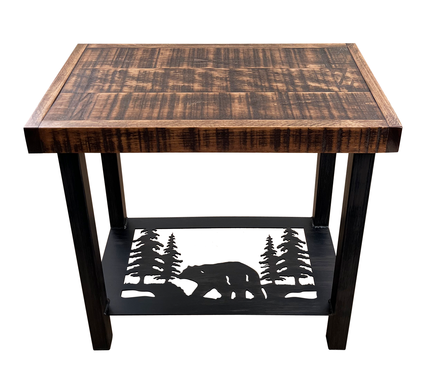 Kodiak/Rough Sawn Bear with Trees/Mountains Iron End Table