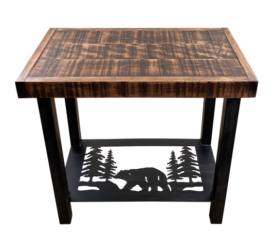 Kodiak/Rough Sawn Bear with Trees/Mountains Iron End Table